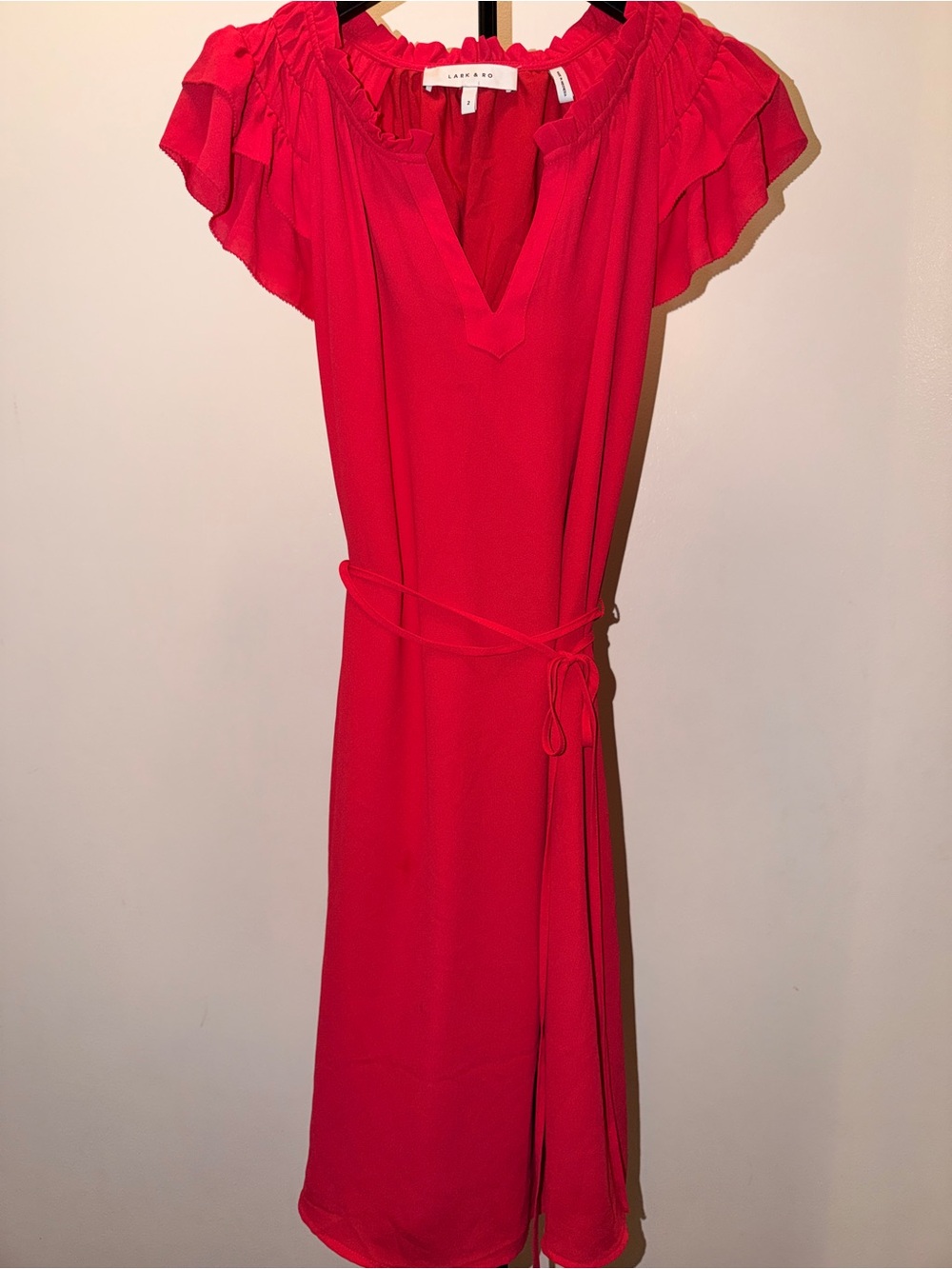 Lark & Ro Pink Ruffle Sleeve Knee Length Dress